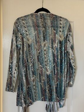 Women’s Sequin Cover-Up Cardigan — Teal Multi